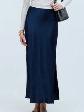 Madewell Satin Maxi Indigo Slip Skirt Size